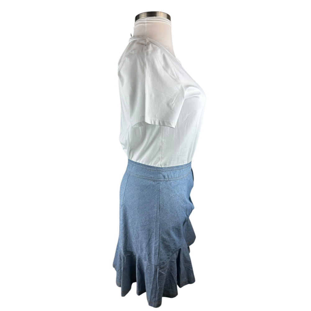 NWT Veronica Beard Chambray Bari T-Shirt Dress Tie Ruffle Large Preppy Coastal - Picture 8 of 15